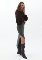 Women Green Maxi Skirt with Slit Detail