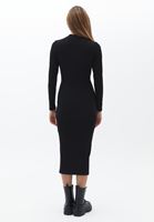 Bayan Siyah Fermuar Detaylı Midi Elbise