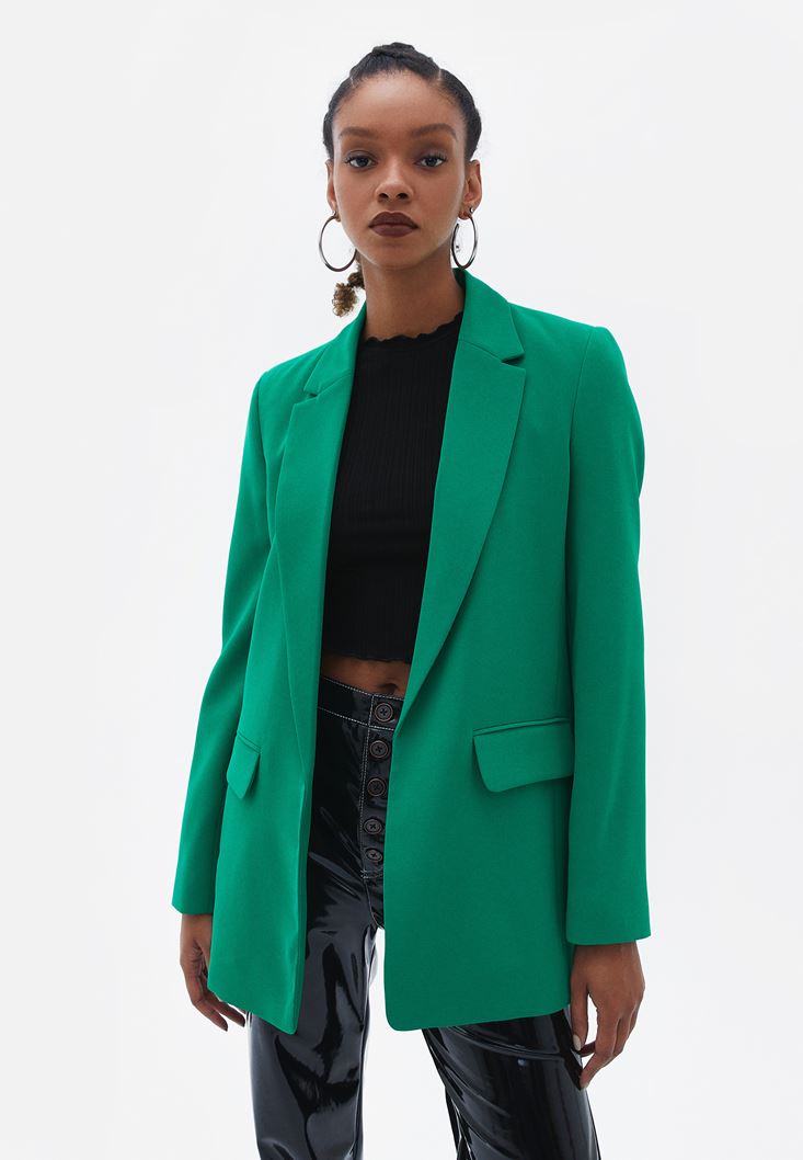 Bayan Yeşil Klasik Blazer Ceket