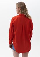 نساء البرتقالي قميص بوبلين بتصميم واسع