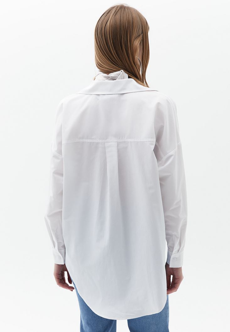 نساء أبيض قميص بوبلين بتصميم واسع