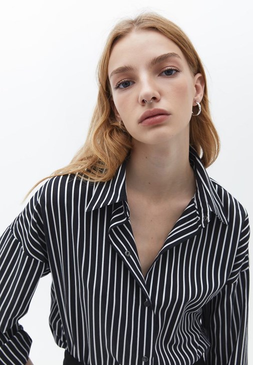 Mixed Striped Oversize Shirt Online Shopping | OXXOSHOP