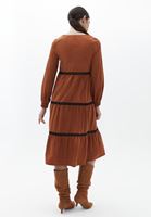 Bayan Kahverengi Loose-Fit Poplin Midi Elbise