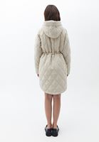 Women Beige Quilted Coat with Hoody