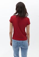 Bayan Kırmızı Pamuklu Sıfır Yaka Tişört