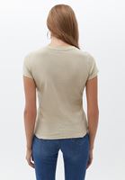 Women Beige Cotton Crew Neck Tshirt