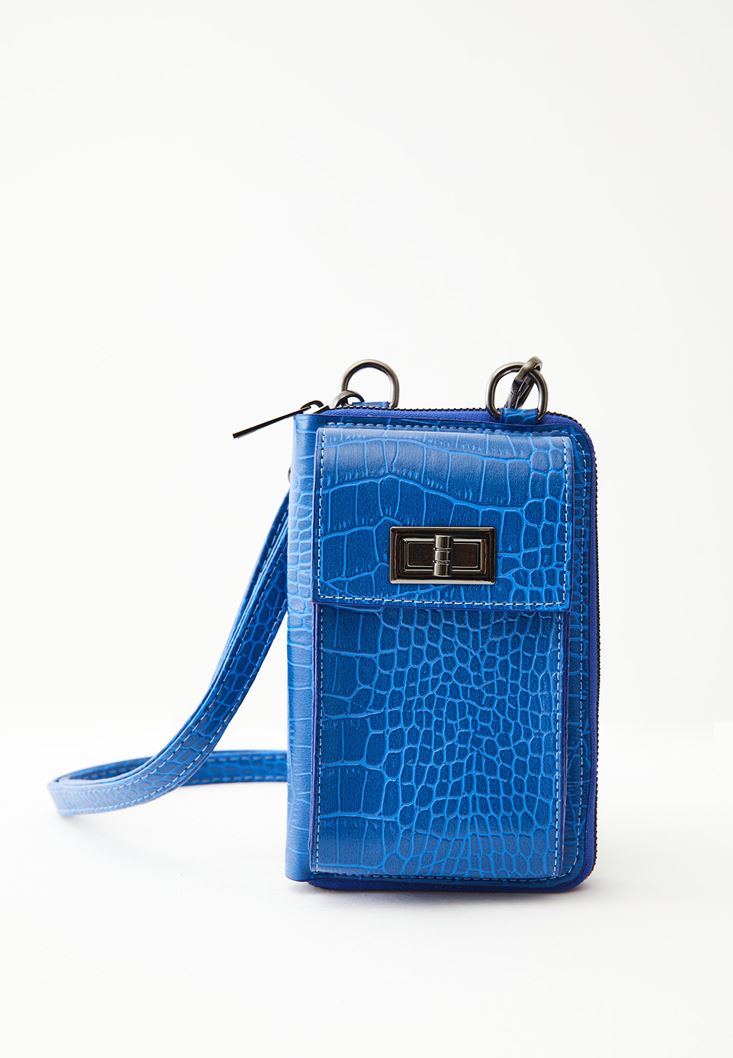 Women Blue Crocodile Texture Phone Bag