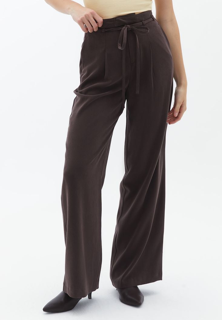 Bayan Kahverengi Ultra Yüksek Bel Wide-Leg Pantolon ( TENCEL™ )