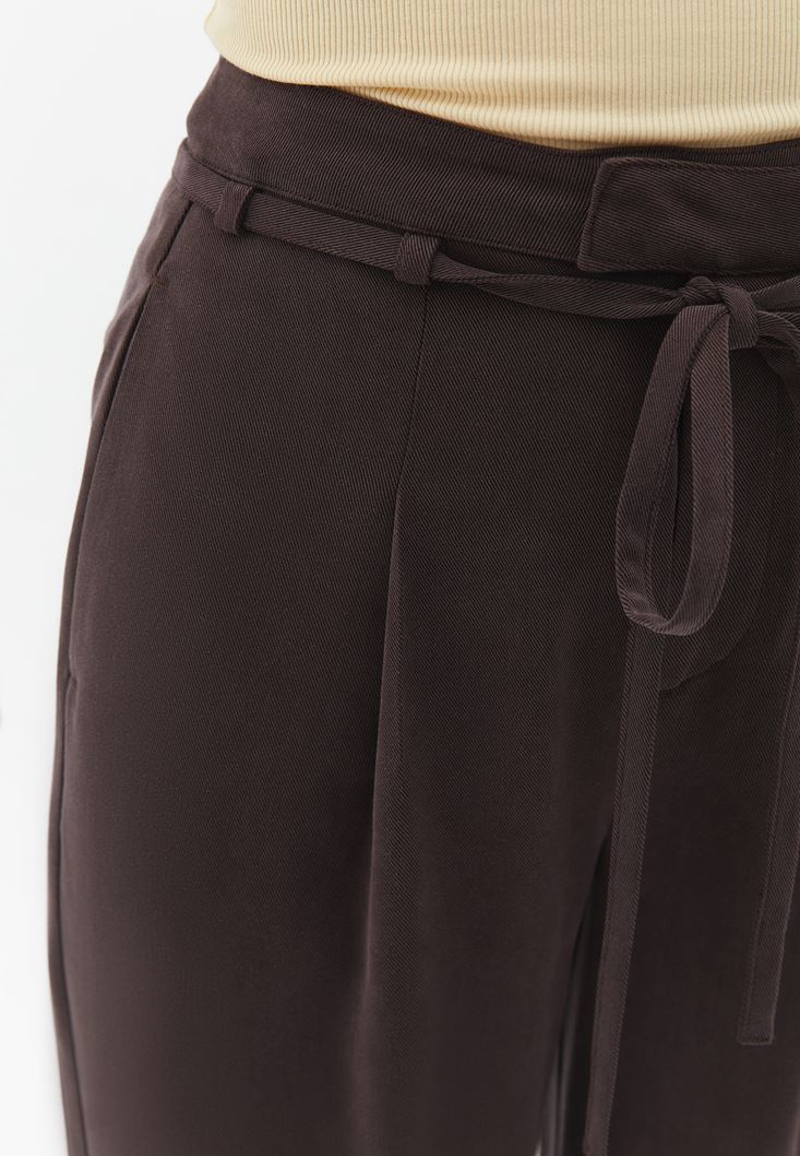 Bayan Kahverengi Ultra Yüksek Bel Wide-Leg Pantolon ( TENCEL™ )