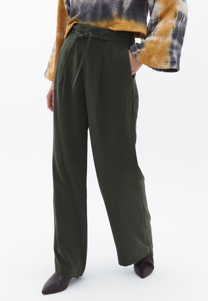 Bayan Yeşil Ultra Yüksek Bel Wide-Leg Pantolon ( TENCEL™ )