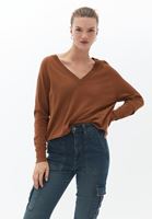 Women Brown V-Neck Oversize Sweater