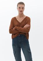 Women Brown V-Neck Oversize Sweater