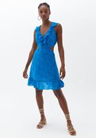 Bayan Mavi Cut-Out Detaylı Mini Elbise