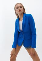 Bayan Mavi Düğmeli Blazer Ceket