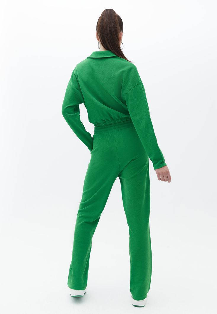 Bayan Yeşil Yüksek Bel Bağcıklı Pantolon