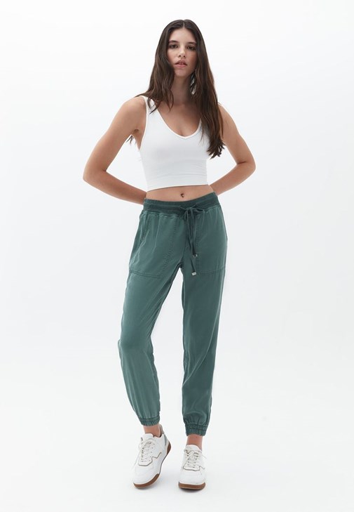 Green TENCEL nature friendly jogger pants Online Shopping OXXOSHOP