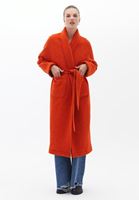 Women Orange Wool Mix Coat with Belt