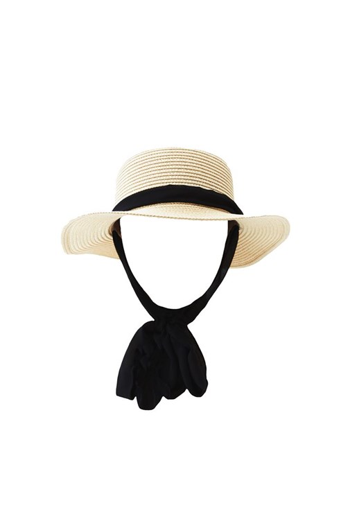  Straw Hat with Tie-Up Detail 