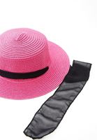 Women Pink Straw Hat with Tie-Up Detail
