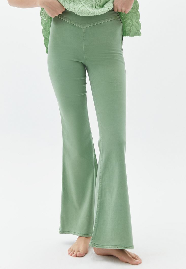Bayan Yeşil Ultra Yüksek Bel Flare Pantolon