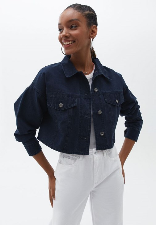 Navy hot sale cropped jacket