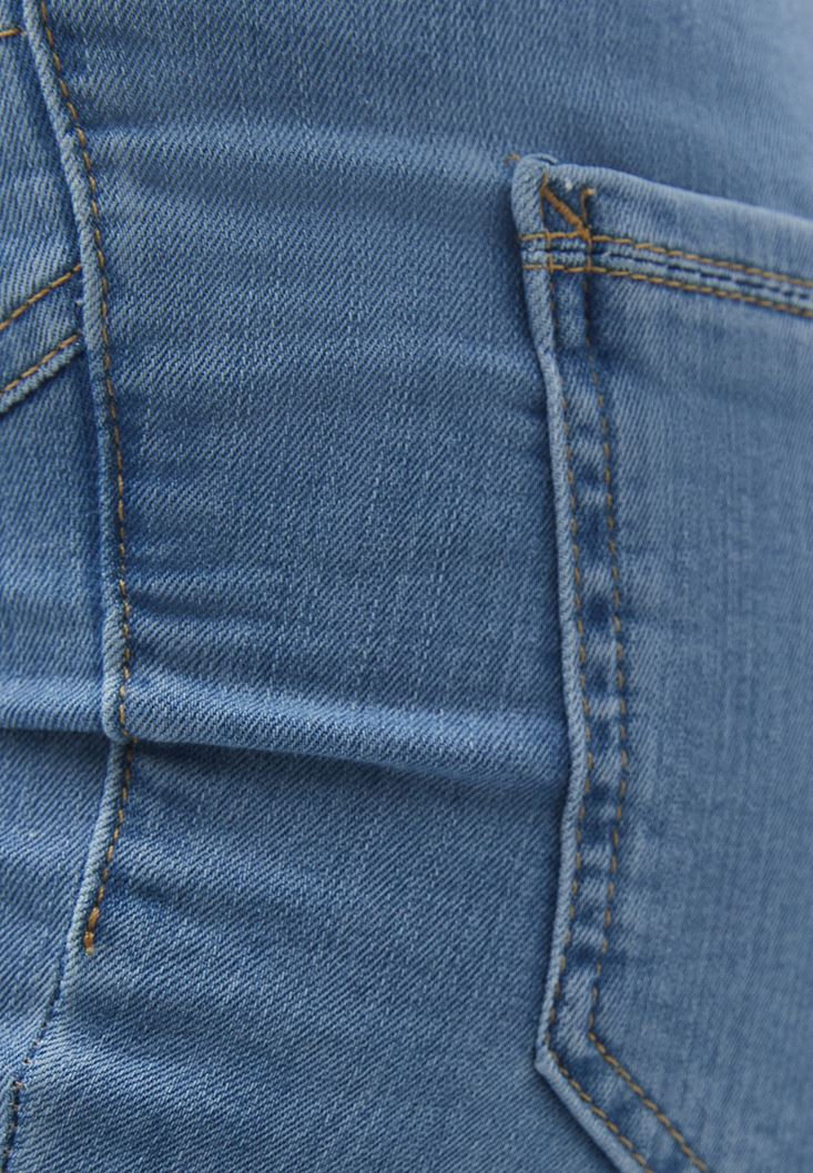 Bayan Mavi Ultra Yüksek Bel Düğmeli Denim Pantolon