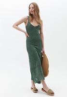 Women Green Knitwear Dress with Hemstitch Detail