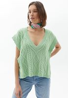 Women Green V-Neck Knitwear Pullover
