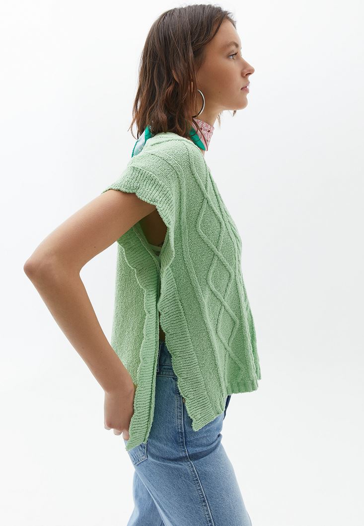 Women Green V-Neck Knitwear Pullover