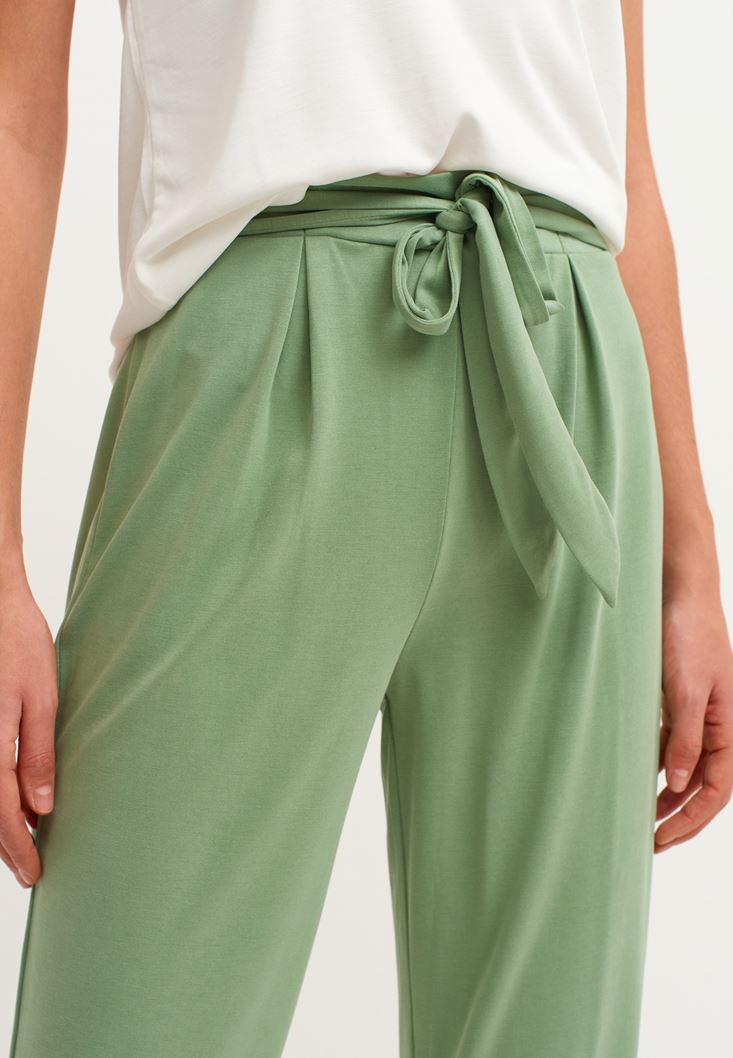 Bayan Yeşil Yumuşak Tuşeli Cupro Pantolon ( MODAL )