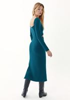 Bayan Mavi Cut-Out Detaylı Yırtmaçlı Elbise