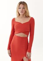 Bayan Kırmızı Cut-Out Detaylı Yırtmaçlı Elbise