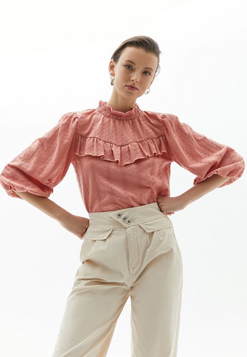 Pink Frill Detailed Neck Blouse 