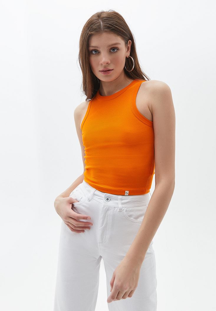 Orange Halter neck tank top Online Shopping |