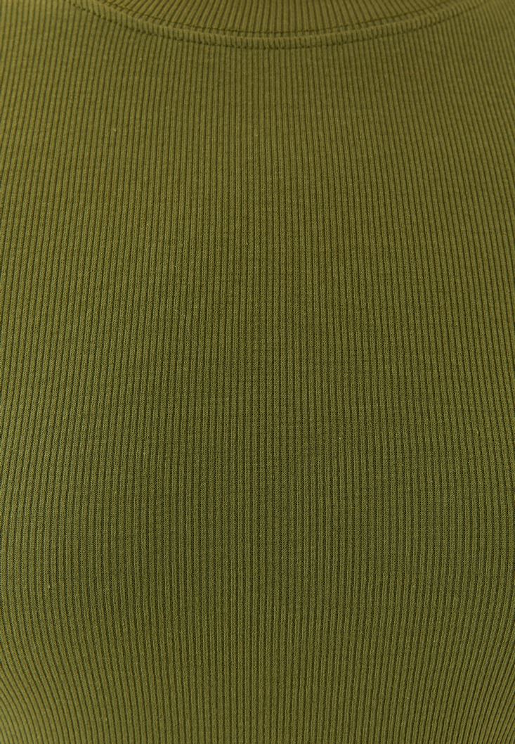 Bayan Yeşil Sıfır Yaka Uzun Kollu Tişört
