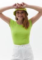 Bayan Yeşil Pamuklu Esnek Dokulu Tişört