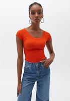 Women Orange Cotton Stretch Tshirt