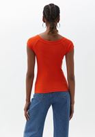 Women Orange Cotton Stretch Tshirt