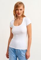 Women White Cotton Scoop Neck Tshirt