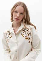 Women Beige Cotton Shirt with Embroidery Detail