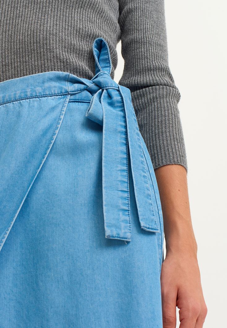 نساء أزرق تنورة جينز بتصميم ملتف