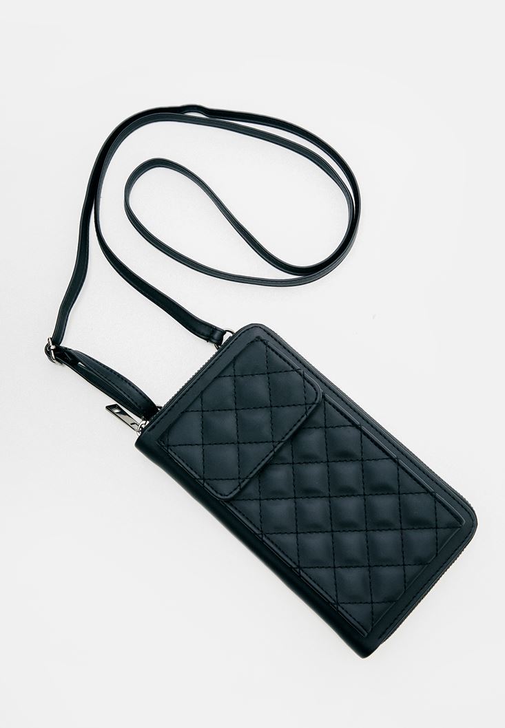 Women Black Phone Bag with Wallet Detail