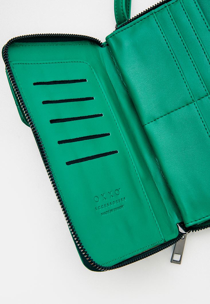 Women Green Phone Bag with Wallet Detail