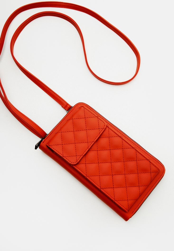 Women Red Phone Bag with Wallet Detail