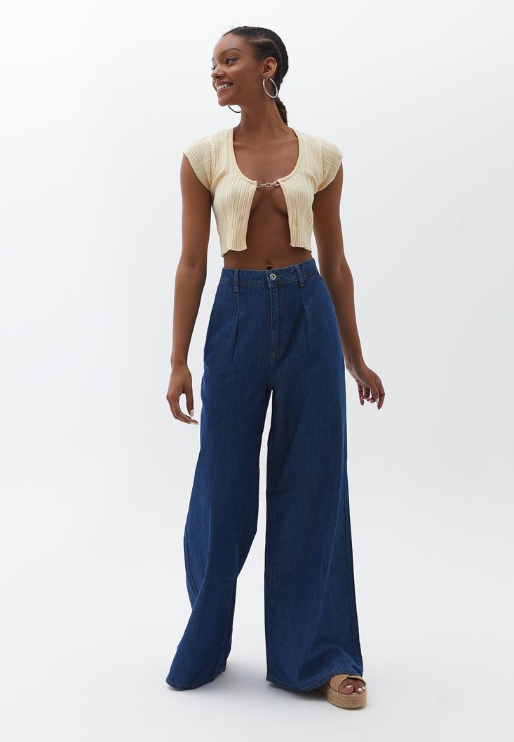 Blue Ultra High Rise Wide Leg Denim Pants Online Shopping | OXXOSHOP