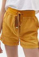 Women Yellow Mini Shorts with Waist Detail