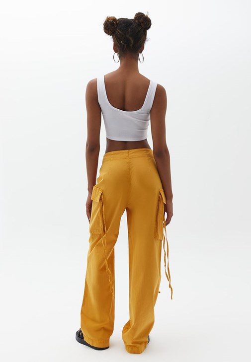 Yellow Ultra High Rise Cargo Pants Online Shopping
