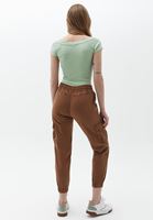Women Brown Elasticated waistband cargo jogger pants