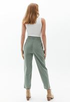 Bayan Yeşil Ultra Yüksek Bel Pileli Pantolon