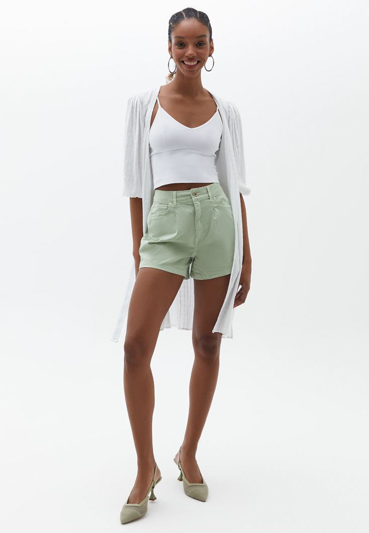 Women Green High Rise Cotton Shorts